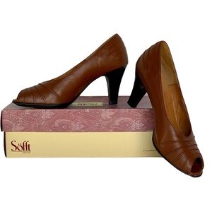 Sofft Gilda Brown Leather Comfort Peep Toe Heels Women’s Size 9W